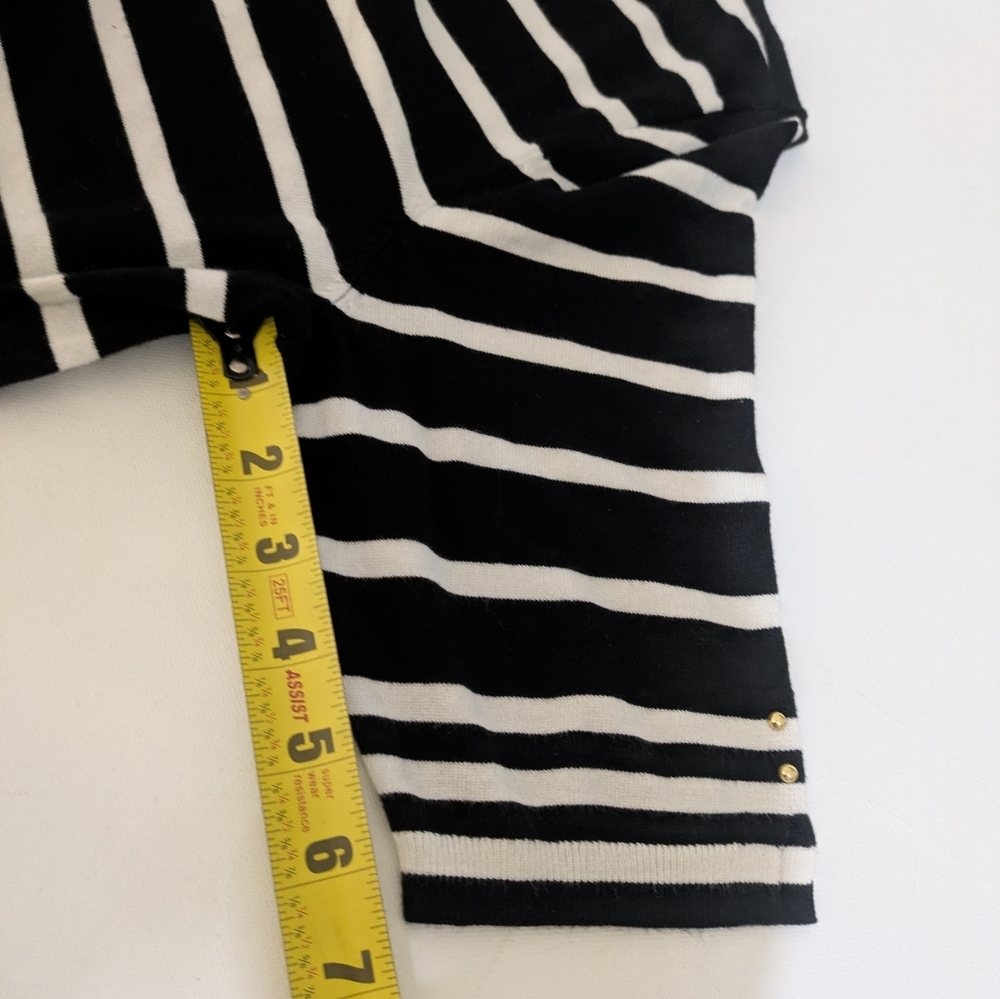White House Black Market Striped Sweater Top Medium Short Sleeve Scoop Neckline - Picture 9 of 12